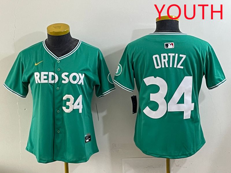 Youth 2025 Boston Red Sox 34 Ortiz Dark Green Joint Name Nike MLB Jersey style 4